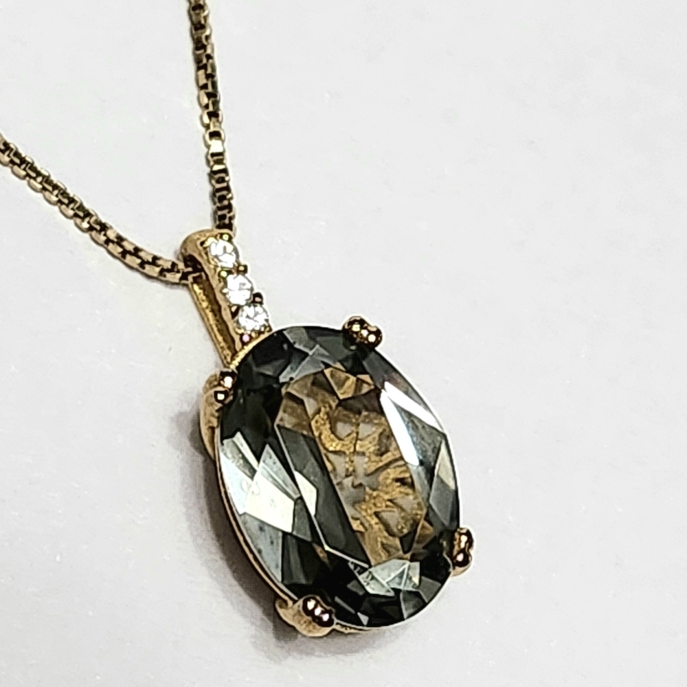VERA WANG 18K Gold over SILVER Gray Solitaire Necklace - Picture 11 of 13
